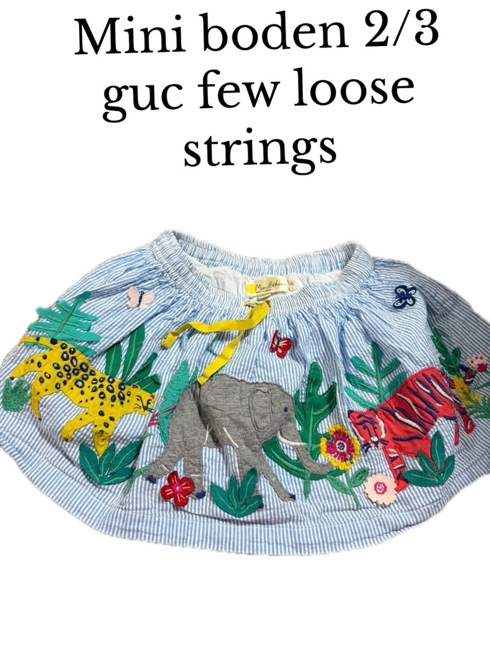 Mini boden 2-3 animal appliqué skirt